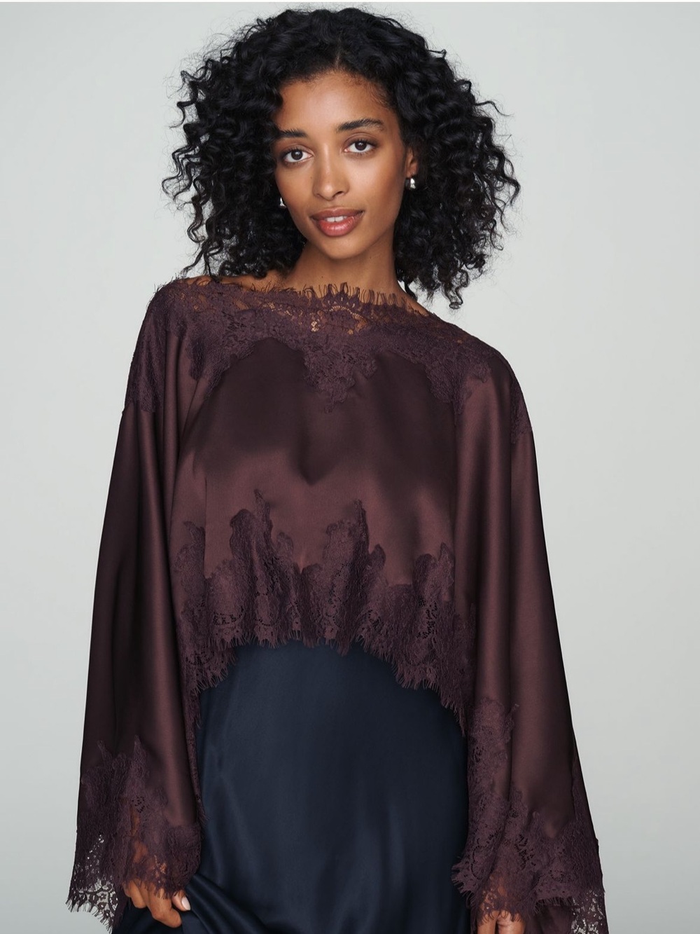 NWT By Anthropologie Satin Lace Poncho Chocolate ONE SIZE $118